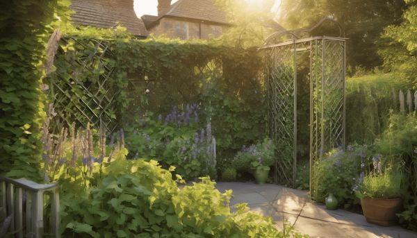 Tuteurs en métal et treillis pour plantes grimpantes
